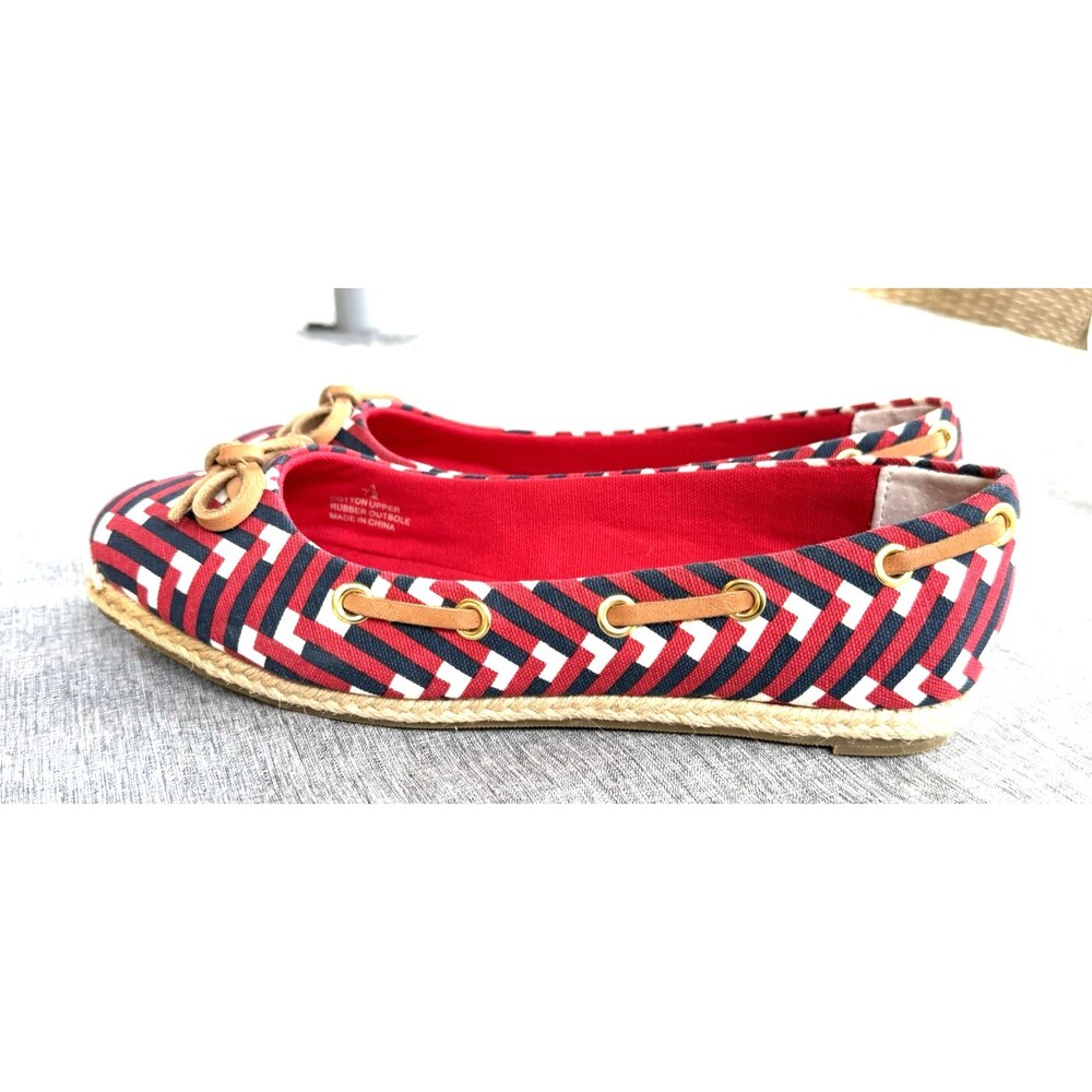 Talbots Izzy Espadrilles Flats Shoes Size 7.5 Red White Blue Bow EUC !!
